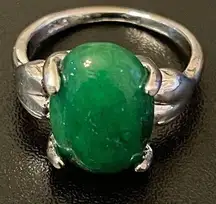 Woman green jade S925 silver ring size 6.5