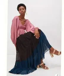 Anthropologie Nirmooha Puff-Sleeved Colorblocked Maxi Dress size M