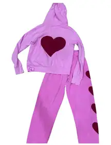 Aviator Nation Rare Neon Pink Heart Stitch Set Hoodie Zip up And Sweatpants XS