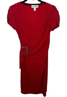 Joseph Ribkoff Solid Red Draped Faux‎ Wrap V-Neck Cocktail Dress Size 6