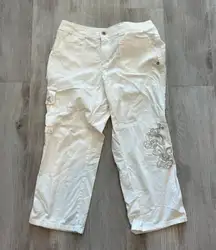 white embroidered cargo cotton capris vintage y2k