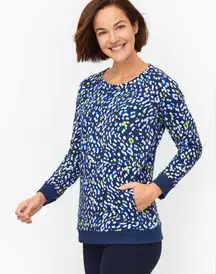 T by Talbots Terry crewneck enchanting animal print blue sweatshirt Medium