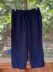 Allen Allen Women's Navy 100% Linen Cropped Pants Size S