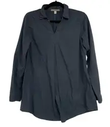 Garnet Hill Bluish Grey V Neck 3/4 Sleeve Boho Blouse Womens XS Lagenlook Casual