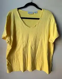 Vintage Basic Editions Womens Shirt Size XL Yellow Solid Short Sleeve V-Neck