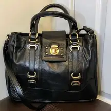 MARC JACOBS Black Italian Leather Gold Grommet Accent Top Handle Crossbody Bag