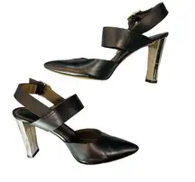 Marni Black and Chrome Block Heel Leather High Heels Pumps Size 9 EUC