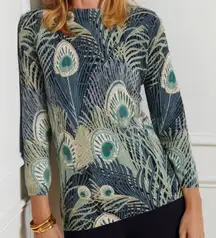 Like New Talbots 100% Cashmere Peacock feather Sweater Size Medium Petite