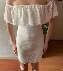 White Lace Strapless Off The Shoulder Dress