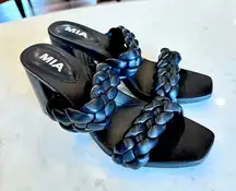 Mia Tesi Sandal Chunky Block Heel Braided Vegan Leather Double Straps Size‎ 9