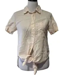 Theory Hekanina Tie Front‎ Top Size 00 0 Linen Minimalist Short Sleeve Coastal