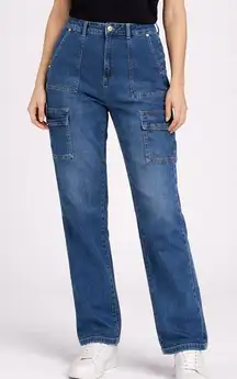 Michael Kors Cargo Jeans Women Size 14 Petite Blue Utility Pocket Denim Pants