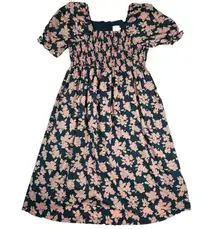 The Nines By Hatch Maternity Navy Pink Floral Smock Midi Dress Size Large