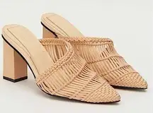 Jaggar The Label Artisan Asymmetrical Slip On Block Heels Made W/ Woven Leather