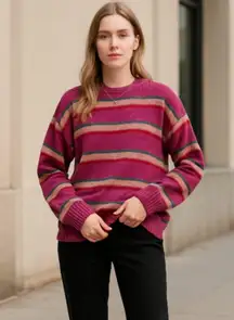 NWT VOLCOM Acai & Gray Stripe Bubble Tea Knit  Chenille Sweater XS. Velvet