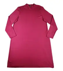 Eileen Fisher Mock Neck Single Slit Tunic Dress Top Blouse Maroon Size L Large