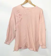 Aerie oversized light pink “after sunset” graphic distressed crewneck