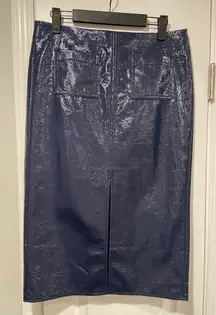 NWT J. Crew Size 2 Patch-pocket No.3 Pencil Skirt Blue Faux Patent Leather