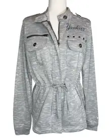 NWOT Majestic M New York‎ Yankees Knit Jacket Sweater Gray Cinch Waist