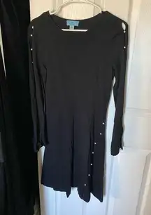 Black Long Sleeved Pearl Trim Cut Out Sweater Dress