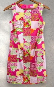Vtg 90s Y2K Lilly Pulitzer Patchwork Quilt Floral Print‎ Mini Dress Sz 0 Boho