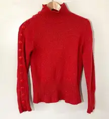 Anthropologie Moth Red Button Sleeve Knit Sweater