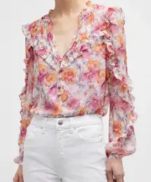 Veronica Beard 100% Silk Abra Floral Ruffle Blouse Size 4