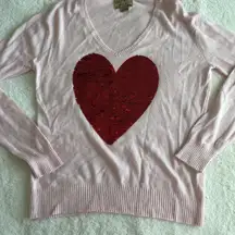 Wildfox White Label Sequin Red Heart Pink Sweater V Neck Oversized Size Small