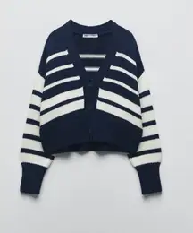 Zara Knit Striped Cardigan Navy Size S