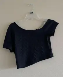 SheIn Black Crop Top W Silver Chain