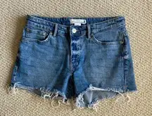 H&M L.O.G.G. Jean Shorts Denim Style Blue 3” Shag Cutoff Size 8 Like New MIDI