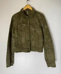 Free People Green Military Camouflage Jean Jacket‎ Small