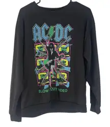 ACDC Women's Size‎ Medium Black Neon Band Tee Graphic Crewneck Sweater