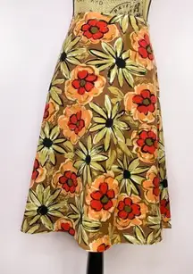 Randi M. Floral Print Poplin Cotton A-line Skirt Brown Orange 8