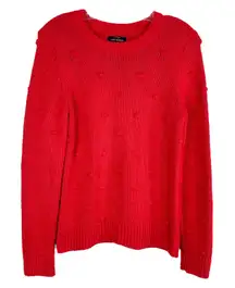 Lucky Brand Small Sweater Red Swiss Polka‎ Dot Knit Crew Neck Long Sleeve 521