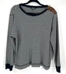 Lauren Ralph Lauren Women’s Striped Faux Leather Trim Blouse Navy‎ White Size 2X