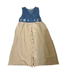 Vintage Lemon Grass Sleeveless Denim Jumper Dress Button Front Tie Back Size 2X