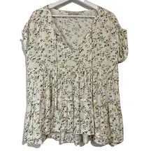 American Eagle Outfitters Women’s Ruffle Peplum Top White Floral Size Small EUC