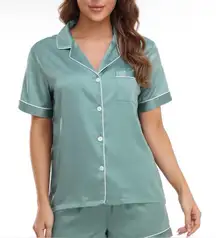 Serenedelicacy‎ Women's Satin Button Down Short Sleeve Pajamas Top Size L