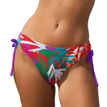 BNWT Cupshe Rose Violet Leaves Ruched Drawstring Bikini Bottom Sz S Tropical