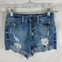 Altar'd state 5 button distressed jean shorts size 24/0