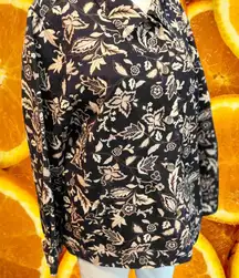 Appleseeds Womens XL Black Floral Button Up Collared Long Sleeve Cotton Jacket