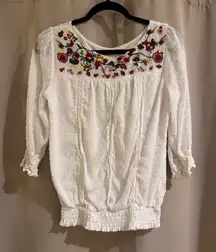 Solitaire White Blouse with Floral Embroidery