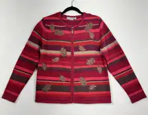 Croft & Barrow Embroidered Autumn Fall Leaves Wool Cardigan Sweater Size Small