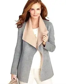 Talbots Open Front Jacket Two Tone Wool Blend Tan Grey Coat Sz M