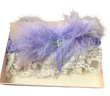 Vintage Jamie Lynn Lavender Lace & Feather Bridal Garter – New in Box