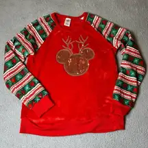 Disney Sweater Juniors XL 15/17 Red Mickey Mouse‎ Christmas Reindeer Sweatshirt