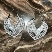 Silver Plated Heart Filigree Hoop Earrings