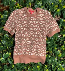 Y2K Guess Tan White Monogram Short Sleeve Top Size Medium