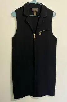 Premier Dresses Petite 100% wool black vest style mini V-neck full zip dress